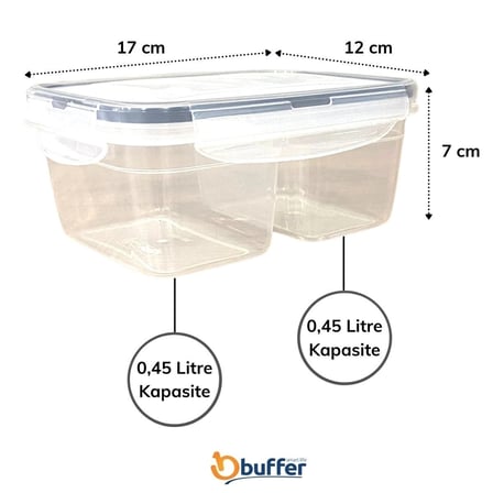 BiiShe® 2 Bölmeli 0,45+0,45 Litre Kilitli Kapaklı Erzak Saklama Kabı LC-524