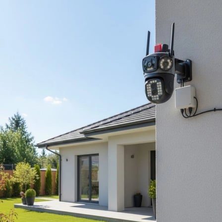 BiiShe® Kablolu Akıllı Güvenlik Kamerası – 4 Kameralı Çok Lensli, 360° PTZ Hareketli, Çift Antenli, Gece Görüşlü, Dış Mekan IP Kamera