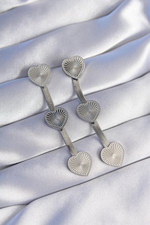 Mey İthalat® 316L Çelik Gümüş Renk Uzun İtalyan Zincir Detaylı Kalp Küpe
