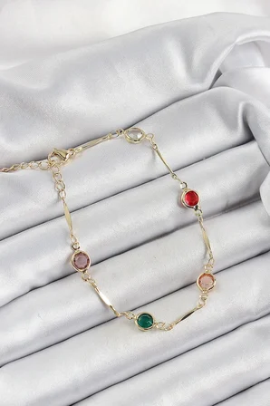 Pirinç Asorti Model Gold Renk Zirkon Taşlı Kadın Bileklik
