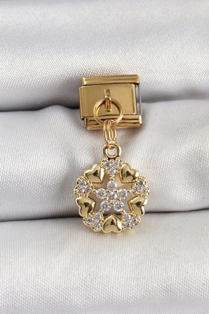Mey İthalat® 316L Çelik Sallantılı Zirkon Taşlı Kalp Detaylı Yıldz Model Gold Renk Nomination Charm
