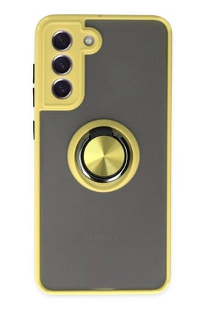 Mey İthalat®  Samsung Galaxy S21 FE Kılıf Montreal Yüzüklü Silikon Kapak - Sarı