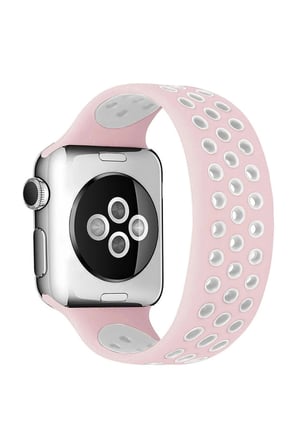 Mey İthalat®   Watch 38mm Ayarlı Delikli Silikon Kordon - Pembe-Beyaz