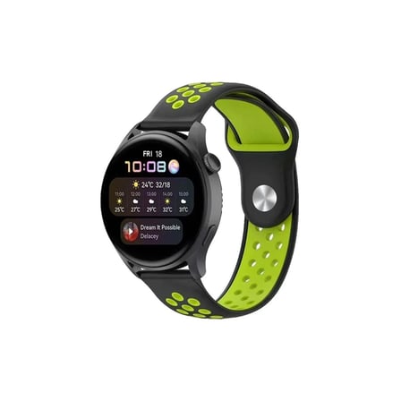 Mey İthalat®  Watch 20mm Spor Delikli Kordon - Siyah-Yeşil