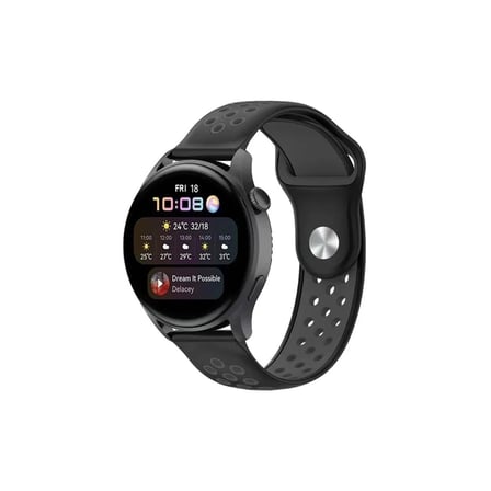 Mey İthalat®  Watch 20mm Spor Delikli Kordon - Siyah-Füme