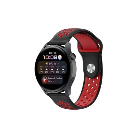 Mey İthalat®  Watch 22mm Spor Delikli Kordon - Siyah-Kırmızı
