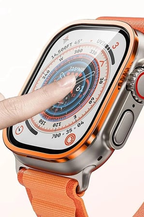 Mey İthalat®   Watch Ultra 49mm Alüminyum Kasa Cam Ekran Koruyucu - Turuncu