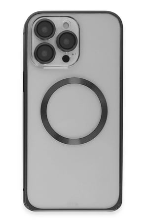 Mey İthalat®  iPhone 15 Pro Max Kılıf Metal Bumper Magneticsafe Kapak - Siyah