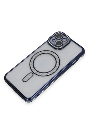 Mey İthalat®  iPhone 14 Kılıf Joke Simli Magneticsafe Kılıf - Lacivert