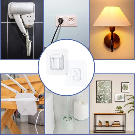 BiiShe® Eşya Sabitleme Askısı 10 Çift Şeffaf Çift Taraflı Yapışkanlı Geçmeli Klips