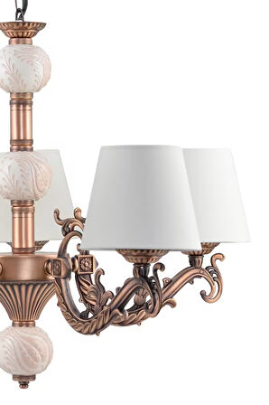 Beş Kollu Zamak Avize Bakır Krem Çinili Krem Şapkalı