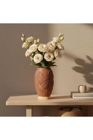 Pamore Dekoratif Vazo - Kahverengi / Ahşap Tabanlı - Natural