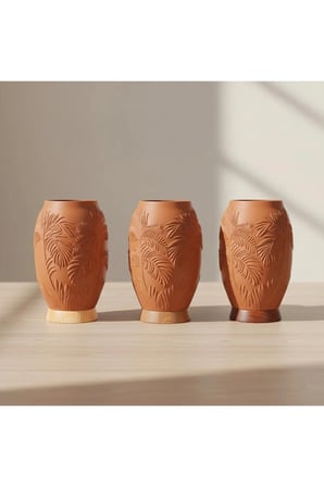 Pamore Dekoratif Vazo - Kahverengi / Ahşap Tabanlı - Natural
