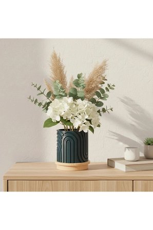 Norla Dekoratif Vazo - Zümrüt Yeşil / Ahşap Tabanlı - Natural