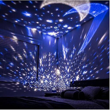 LED Projeksiyon Gece Lambası Dönen Ay Yıldız  Led Mavi