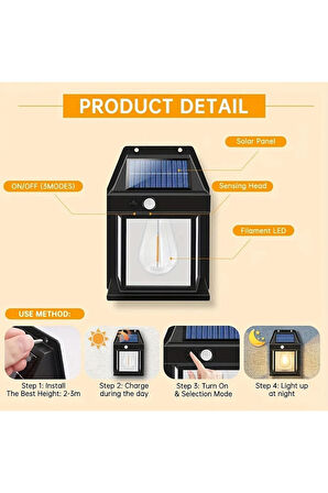 Güneş Enerjili Bahçe Led Ampul Hareket Sensörlü Bahçe Led  Su Geçirmez 3 Mod'lu Solar Led