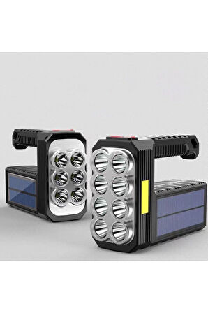 El Feneri 8 Gözlü Şarjlı Solar Usb ve  Güneş Enerjili Şarj Edilebilir Çok Fonksiyonlu Süper Parlak F