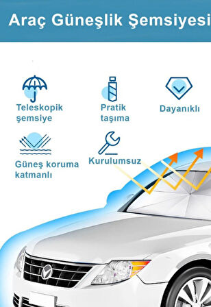 Oto Araç İçi Ön Cam Şemsiyesi  Güneşlik Gölgelik Tüm Binek Araçlar İçin GüneşlİK