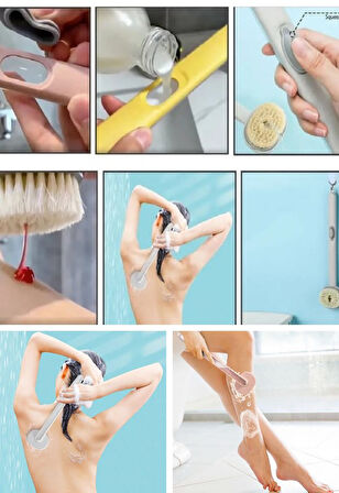 Banyo Fırçası Duş Jeli Hazneli Uzun Saplı Banyo Sırt Fırçası Şampuan Hazneli Kese Fırçası