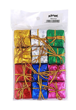 12 Adet Hediye Paketi  Renkli Noel  Yılbaşı Çam Ağacı Süsü 3 cm