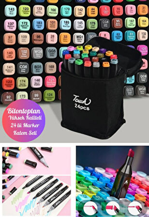 24 lü  Çift Tatraflı Marker Kalem Seti Resim Mimari Ve Grafik Tasarım Kalemi Yüksek Kalite 