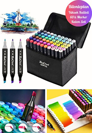 60 lı Çift Tatraflı Marker Kalem Seti Standlı Resim Mimari Ve Grafik Tasarım Kalemi Yüksek Kalite 