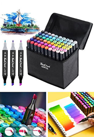 60 lı Çift Tatraflı Marker Kalem Seti Standlı Resim Mimari Ve Grafik Tasarım Kalemi Yüksek Kalite 