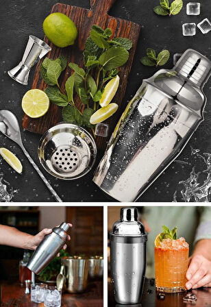 Kokteyl Hazırlama Shaker Seti 6 Parça Çelik Shaker Barmen Seti