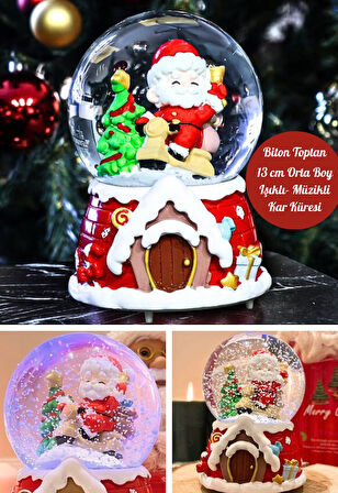 Yılbaşı 2025 Noel Baba Temalı 13 cm Orta Boy Işıklı Müzikli Kar Küresi 59A