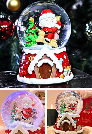 Yılbaşı 2025 Noel Baba Temalı 13 cm Orta Boy Işıklı Müzikli Kar Küresi 59A