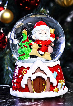 Yılbaşı 2025 Noel Baba Temalı 13 cm Orta Boy Işıklı Müzikli Kar Küresi 59A