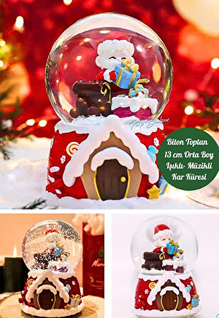 Yılbaşı 2025 Noel Baba Hediyeleri 13 cm Orta Boy Işıklı Müzikli Kar Küresi 59B