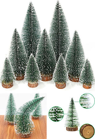 9 Adet Nevada Mini Çam Ağacı Uçlarına Kar Yağmış Karlı Yılbaşı Hediyesi  15-12-8  cm