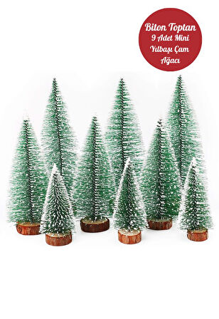 9 Adet Nevada Mini Çam Ağacı Uçlarına Kar Yağmış Karlı Yılbaşı Hediyesi  15-12-8  cm
