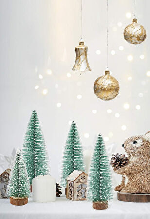 3 Lü Set Nevada Mini Çam Ağacı Uçlarına Kar Yağmış Karlı Yılbaşı Hediyesi  15 - 12 - 8  cm