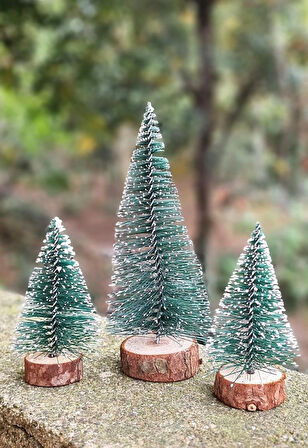 3 Lü Set Nevada Mini Çam Ağacı Uçlarına Kar Yağmış Karlı Yılbaşı Hediyesi  15 - 12 - 8  cm