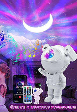 Yeni Nesil Bluetooth Hoparlörlü Astronot Yıldız Gezegen Projektörü Kumandalı Gece Lambası Büyük Boy