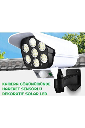 2 Adet Sahte Kamera Görünümlü 77 Ledli Sensörlü Kumandalı Solar Bahçe Lambası