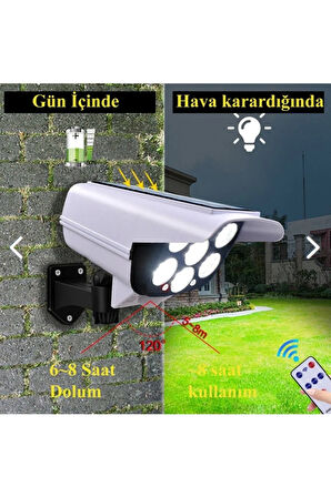 Sahte Kamera Görünümlü 77 Ledli Sensörlü Kumandalı Solar Bahçe Lambası