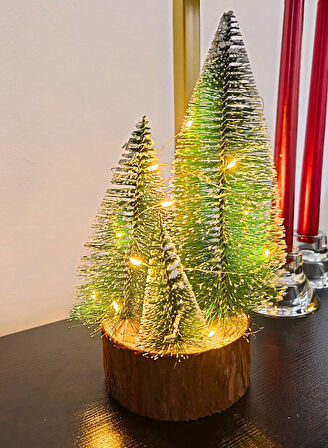 Büyük Boy Led Işıklı Nevada Çam Ağaçları 4 lü Set Büyük Meşe Kütüklü Led Işıklı 22 Cm Boy