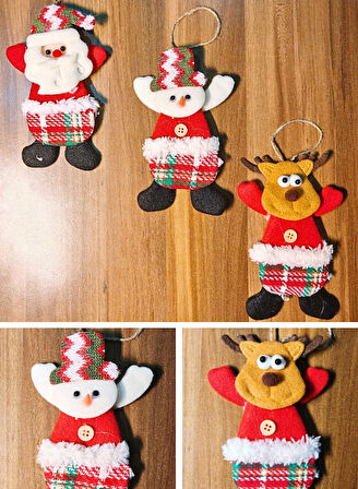 3 Adet Yılbaşı Çam Ağacı Süsü Peluş Tekstil Örme Orta Boy 17 cm x 11 cm