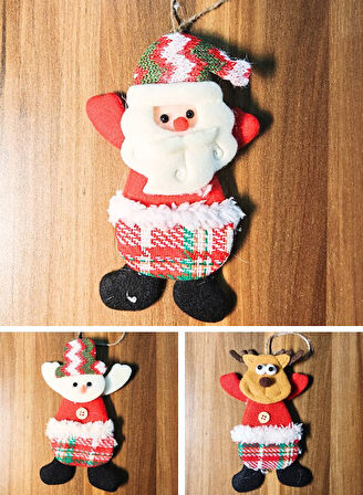3 Adet Yılbaşı Çam Ağacı Süsü Peluş Tekstil Örme Orta Boy 17 cm x 11 cm