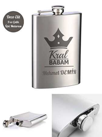 Kişiye Özel Babaya Hediye 9 Oz Çelik Cep Matarası 266 Ml içki  Alkol Matarası