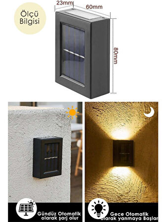 2 Adet Yeni Nesil Solar Çift Yönlü Duvar Lambası Güneş Enerjili Solar Aydınlatma Modern Dekorasyon A