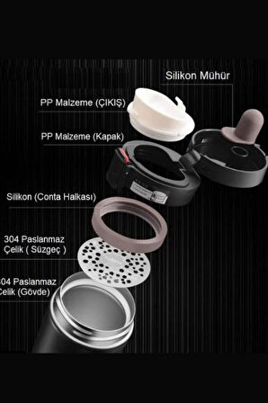 Beyaz Mug Termos 12 Saate Kadar Sıcak Soğuk Tutma Filtreli Çift Katmanlı SUS 304 380ml