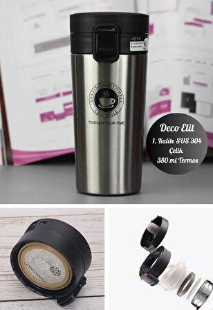 İnox Mug Termos 12 Saate Kadar Sıcak Soğuk Tutma Filtreli Çift Katmanlı SUS 304 380ml
