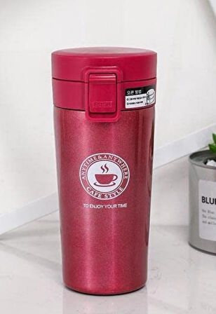 Pembe Mug Termos 12 Saate Kadar Sıcak Soğuk Tutma Filtreli Çift Katmanlı SUS 304 380ml