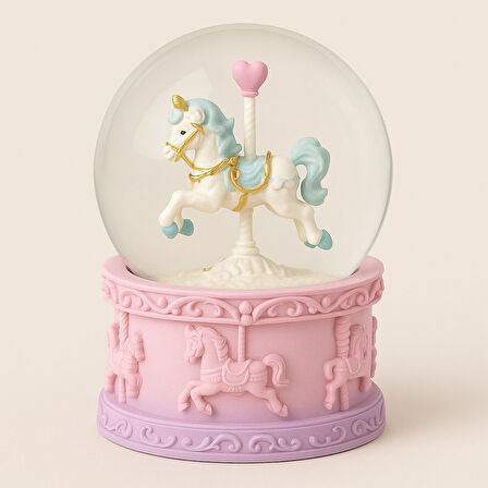 Mor Unicorn Tasarımlı Kar Küresi Işıklı Orta Boy 9 cm