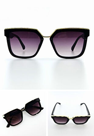 Lena Kadın Güneş Gözlüğü Gold Üst - Siyah Çerçeve Orta Boy UV 400 Korumalı CE Sertifikalı Güneş Gözl