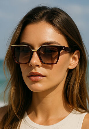 Lisa Kahverengi Kadın Güneş Gözlüğü Gold Metal Üst Çerçeve UV 400 Korumalı CE Sertifikalı Güneş Gözl